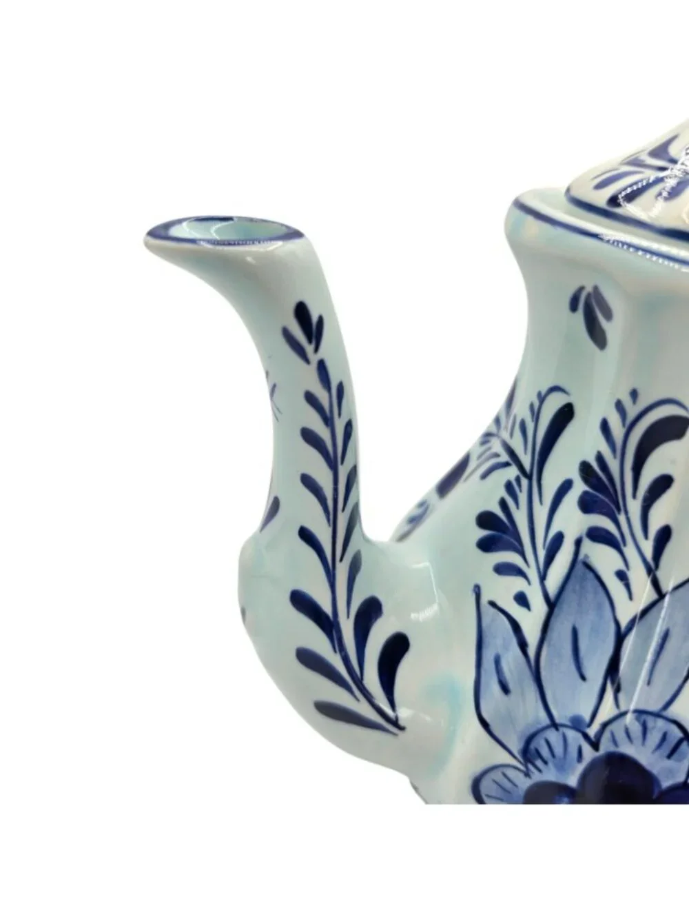 Hand-Painted Delft Blue Ceramic Teapot Lid Floral Design Holland Vintage Decor